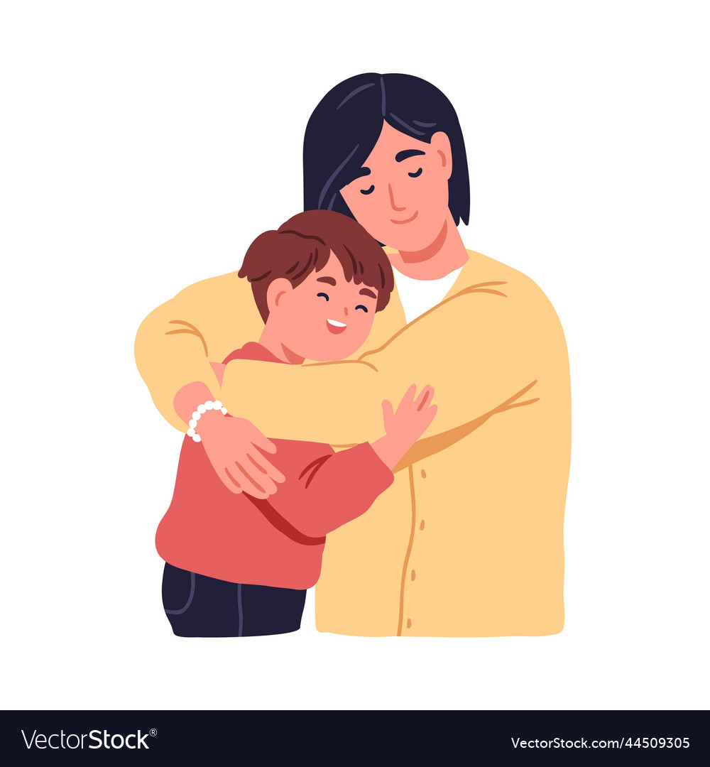 Child hugging mother happy kid and mom feeling Vector Image