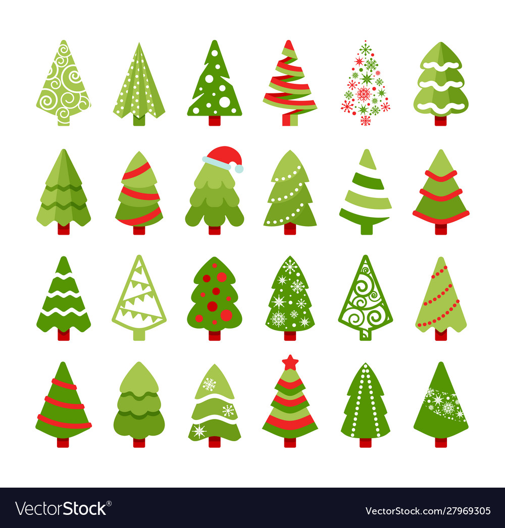 Christmas trees color flat icons set vector image Christmas trees color flat icons set