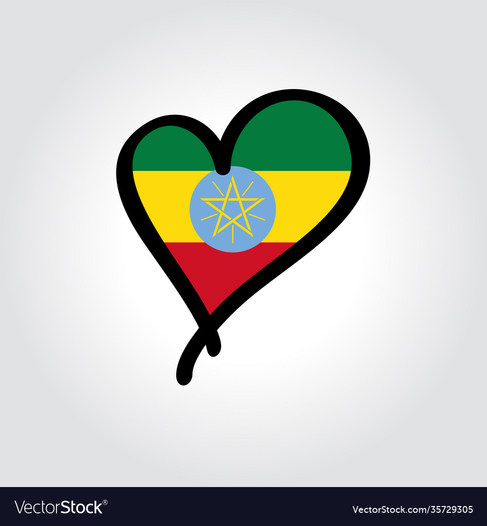 Ethiopian flag heart-shaped hand drawn logo Vector Image