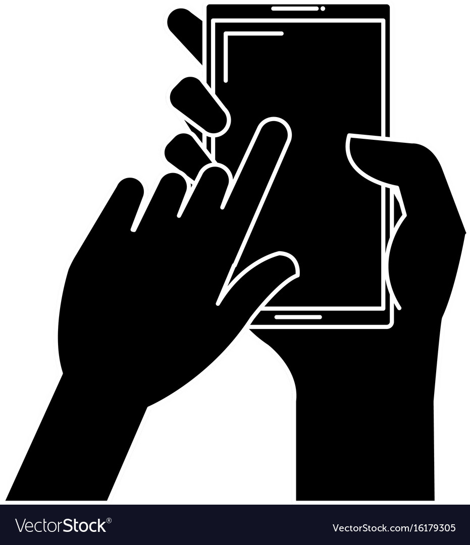 Hand user with smartphone device isolated icon