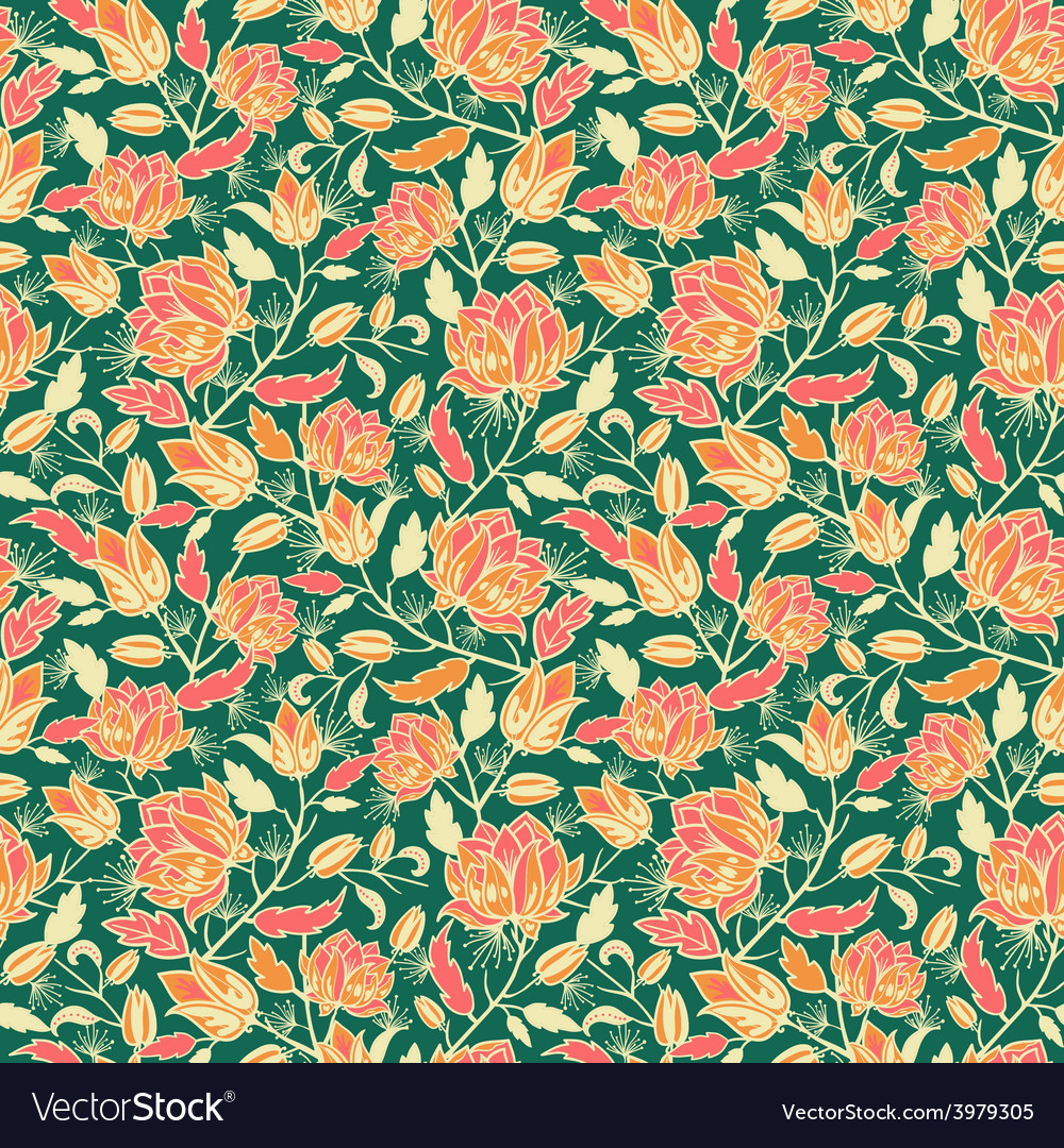 Magical flowers and leaves seamless pattern Vector Image