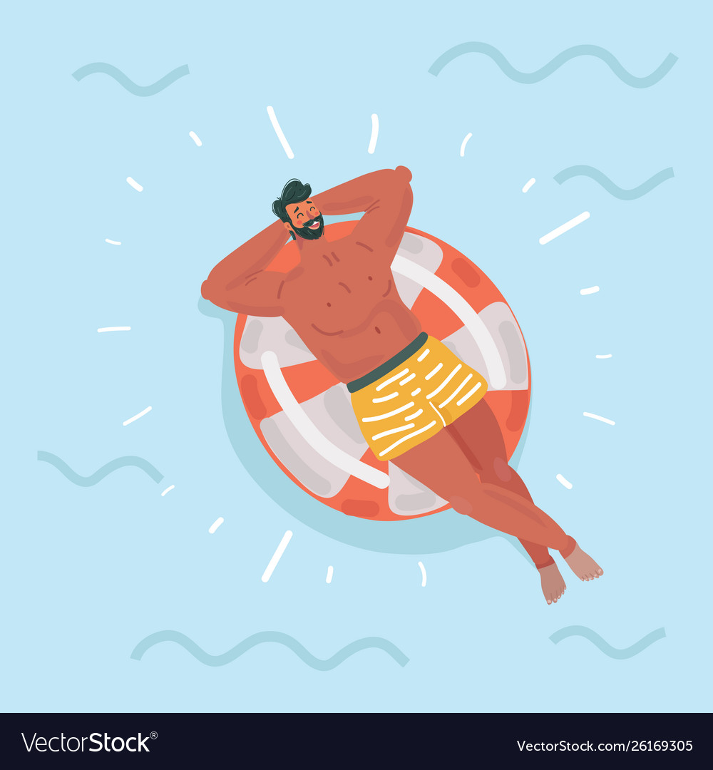 Man Relaxing on Inflatable Ring in Pool