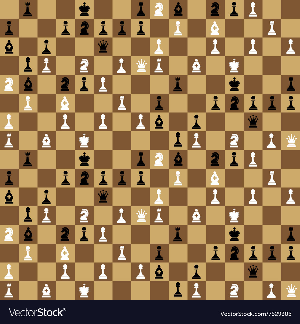 Many chess icons on chessboard seamless pattern