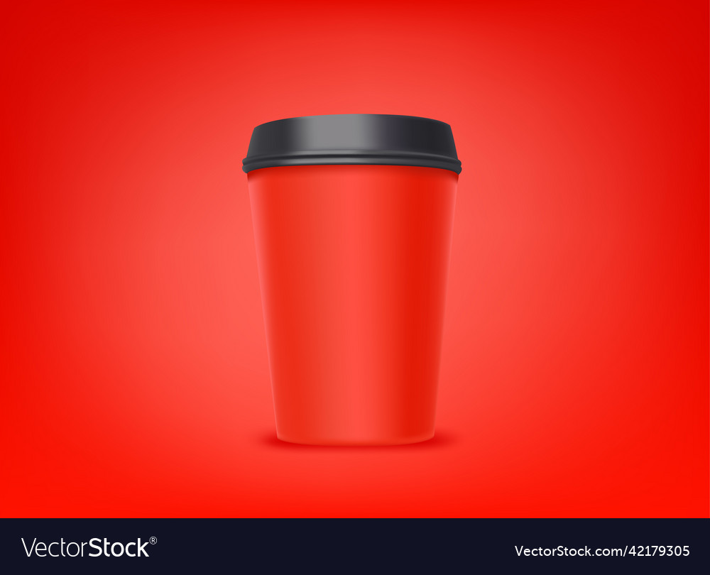 Red coffee cup with black cap on background 3d Vector Image