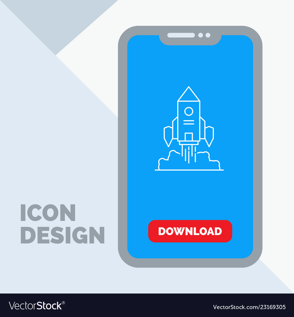 Rocket spaceship startup launch game line icon