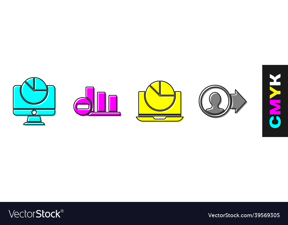 Computermonitor mit Diagramm-Diagramm-Pie einstellen vector image Computermonitor mit Diagramm-Diagramm-Pie einstellen