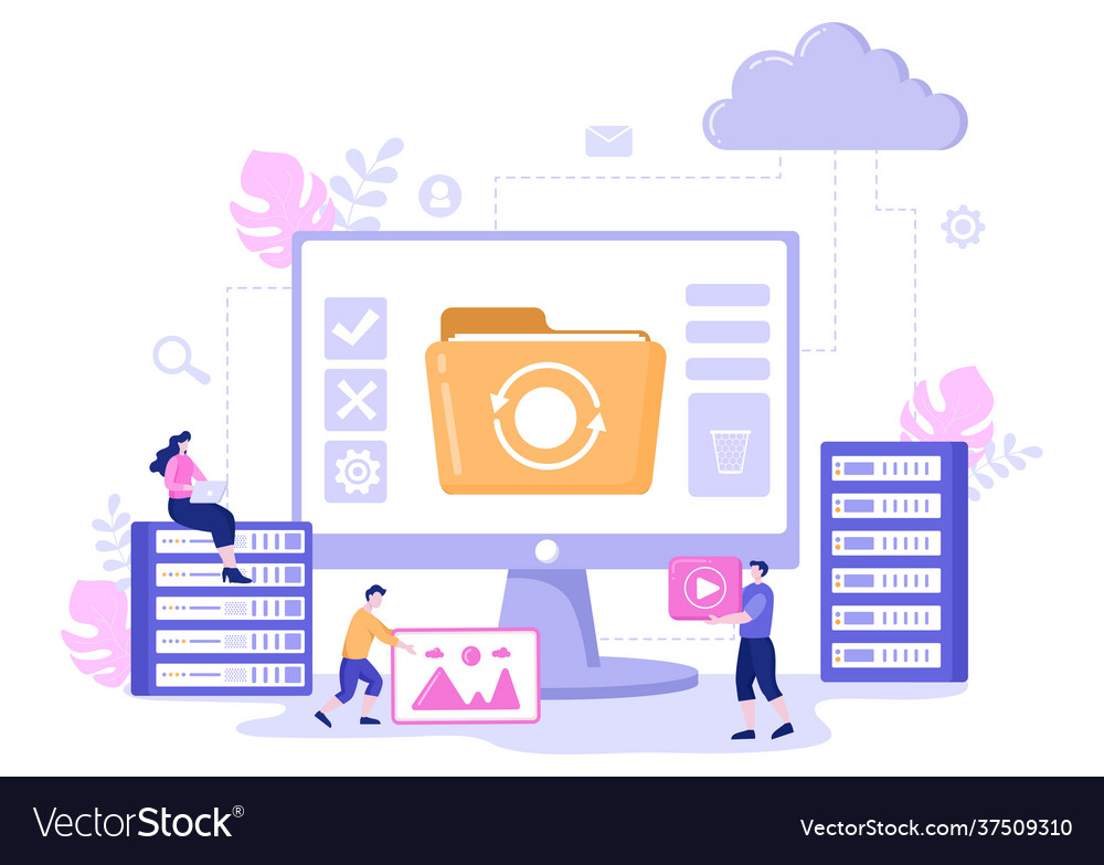 Computer cloud server hosting storage data vector image Computer cloud server hosting storage data