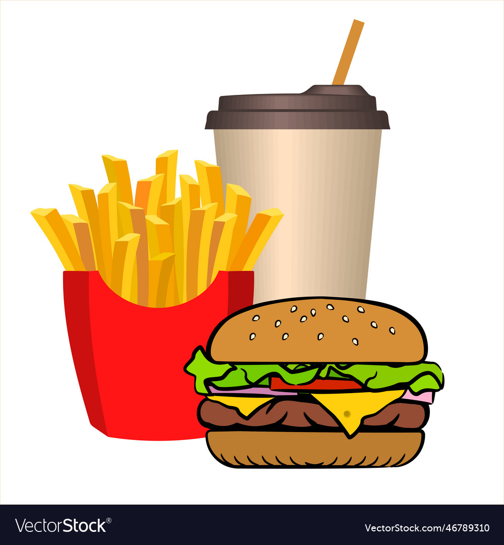 Delicious hamburger soda and french fries Vector Image