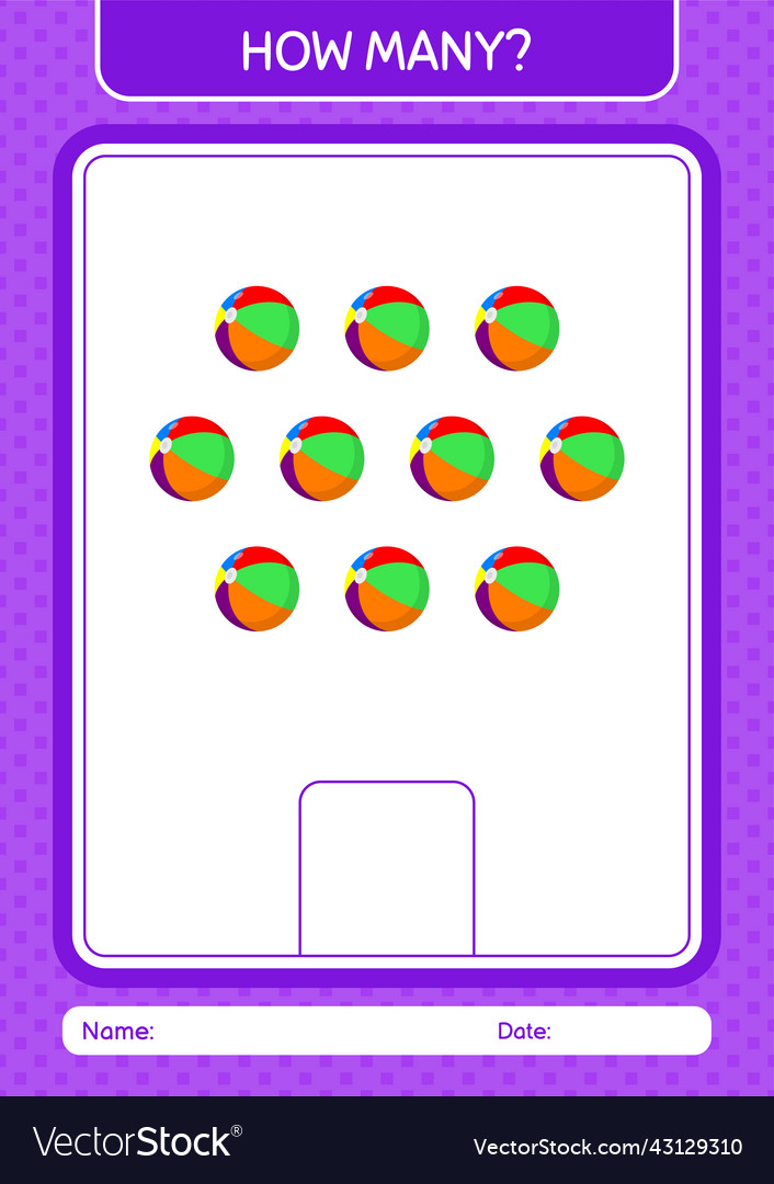 How many counting game with beach ball worksheet