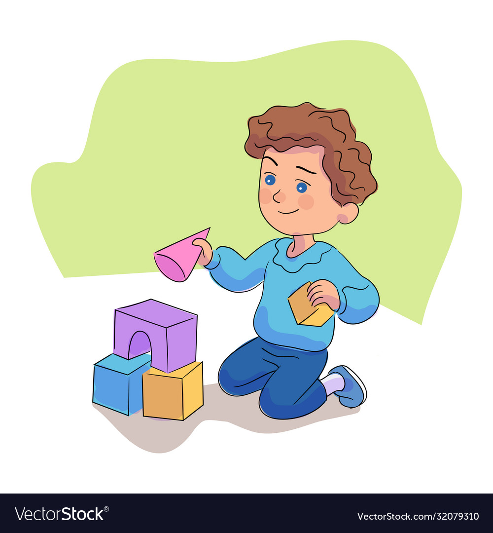 Cartoon boy playing with building blocks Vector Image