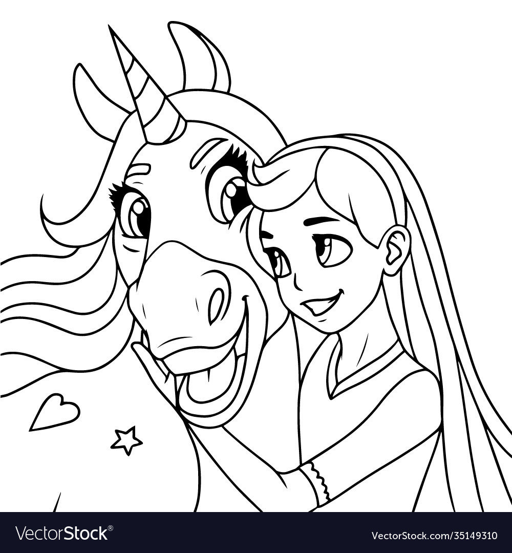 Lovely unicorn with a cute girl Royalty Free Vector Image