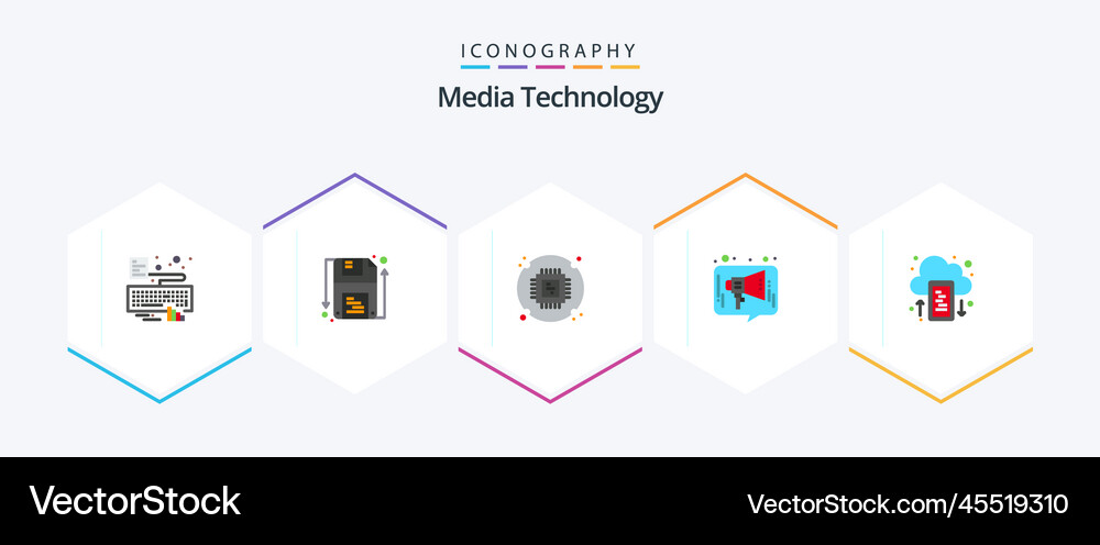 Media technology 25 flat icon pack including Vector Image