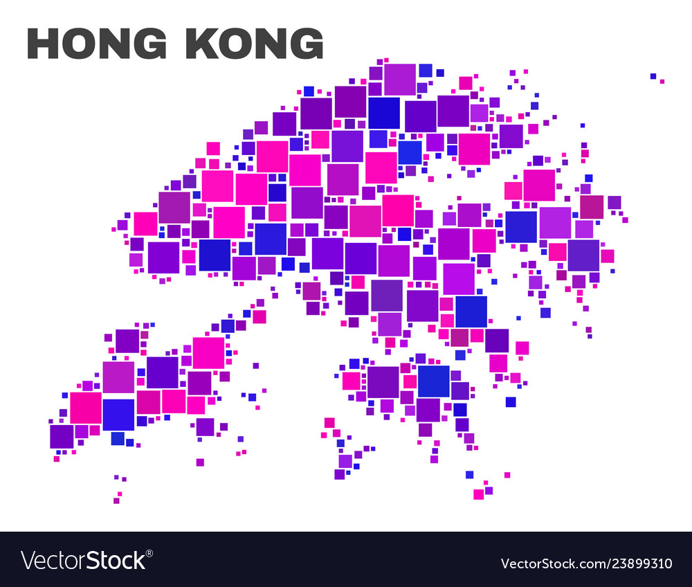 Mosaic hong kong map of square items vector image Mosaic hong kong map of square items