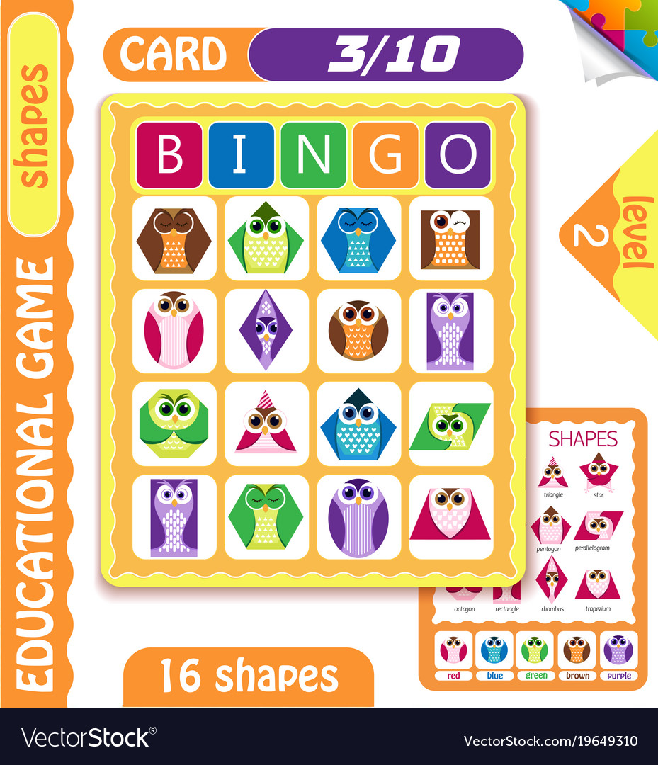 Owls bingo level shapes 3 Royalty Free Vector Image