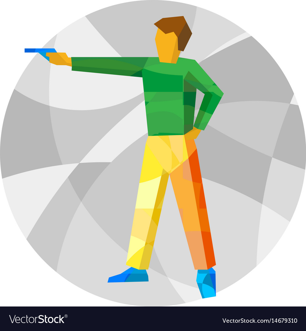 Pistol shooting on gray background with patterns