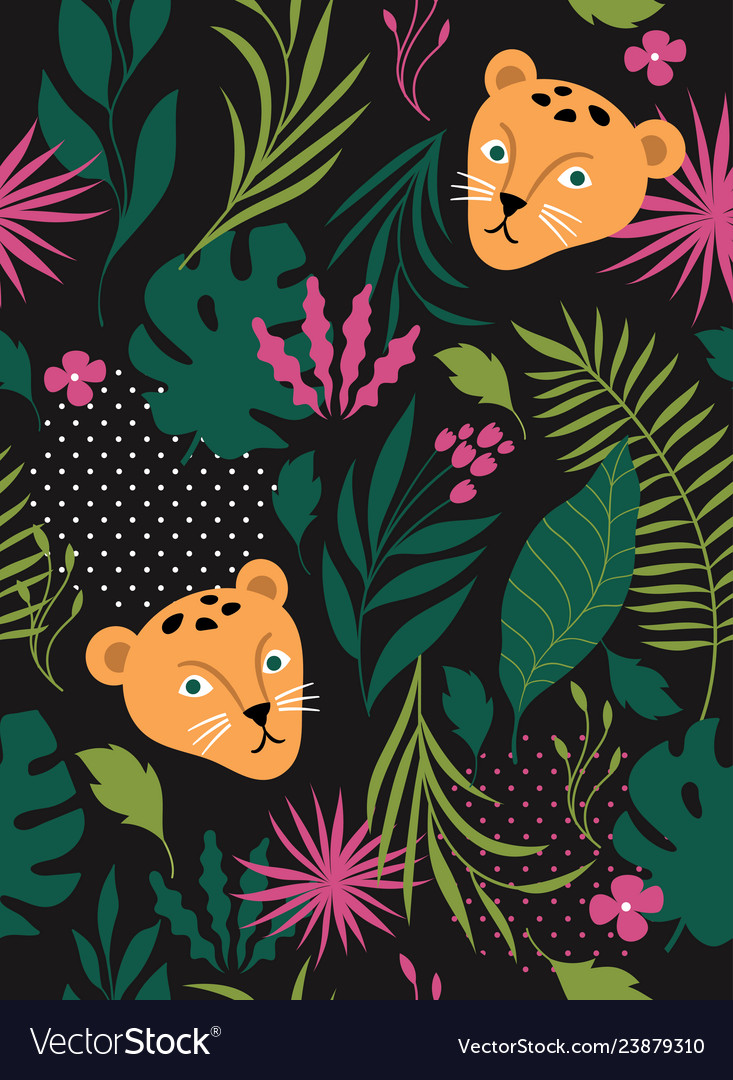 Seamless pattern wit leopards on a black vector image Seamless pattern wit leopards on a black