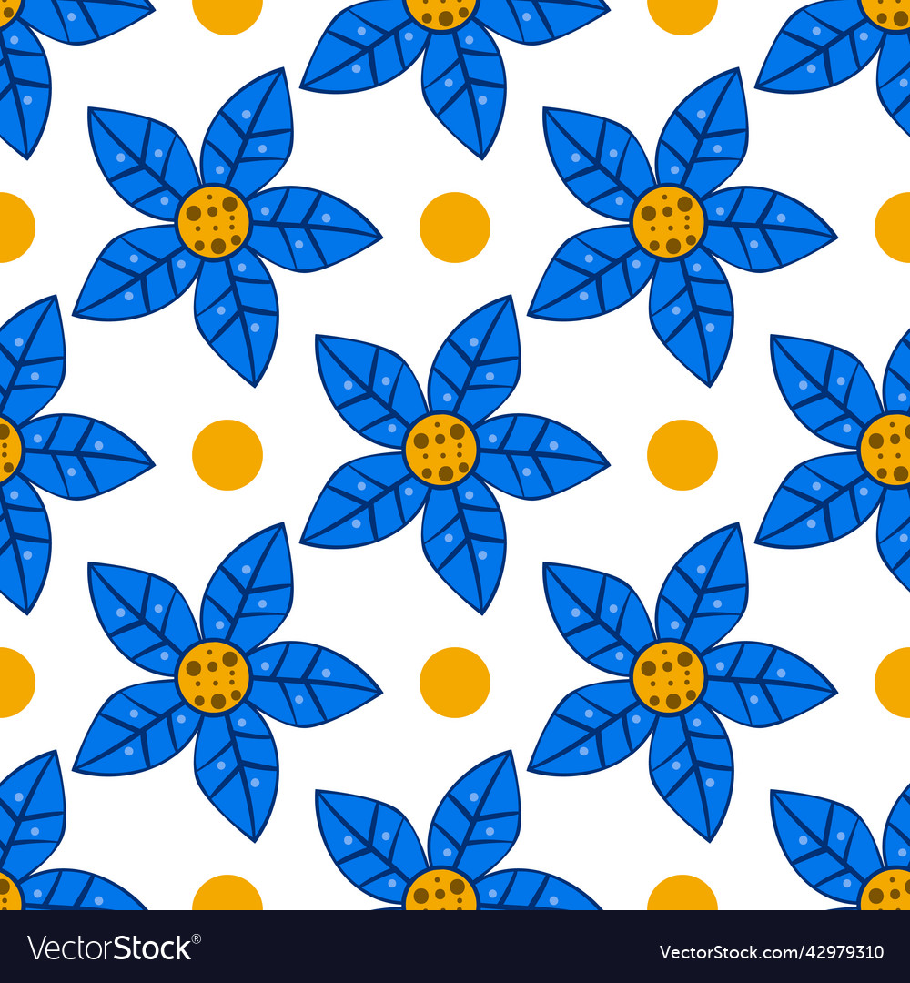 Seamless pattern with cartoon flowers cute