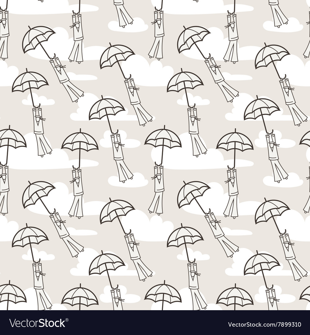 Seamless pattern with umbrellas flying
