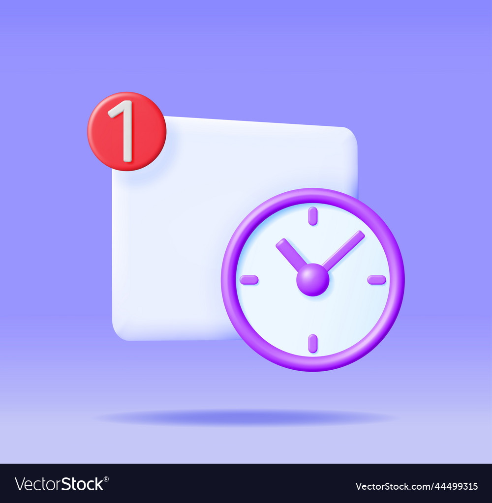 3d round wall clock with notification icon