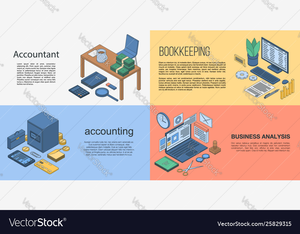 Accountant Banner Set Isometric Style Royalty Free Vector