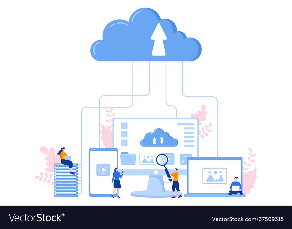 Cloud data storage hosting research vector image Cloud data storage hosting research