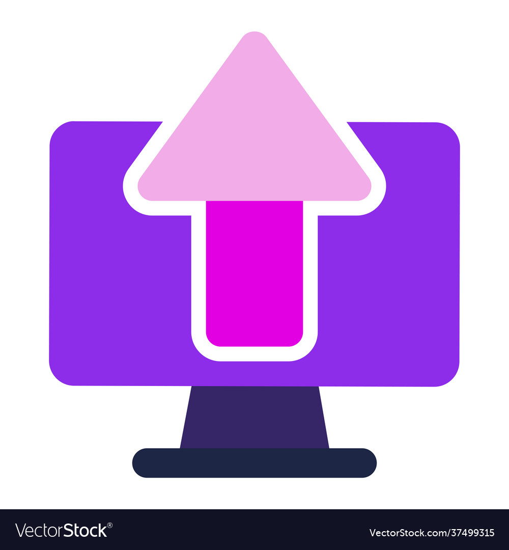 Computer icon with upload flat design vector image Computer icon with upload flat design