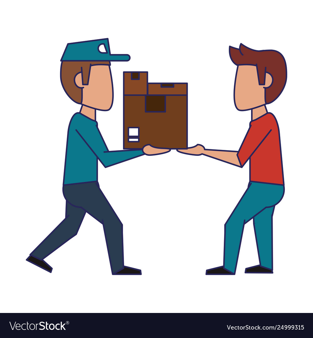 Courier delivering boxes to customer blue lines Vector Image