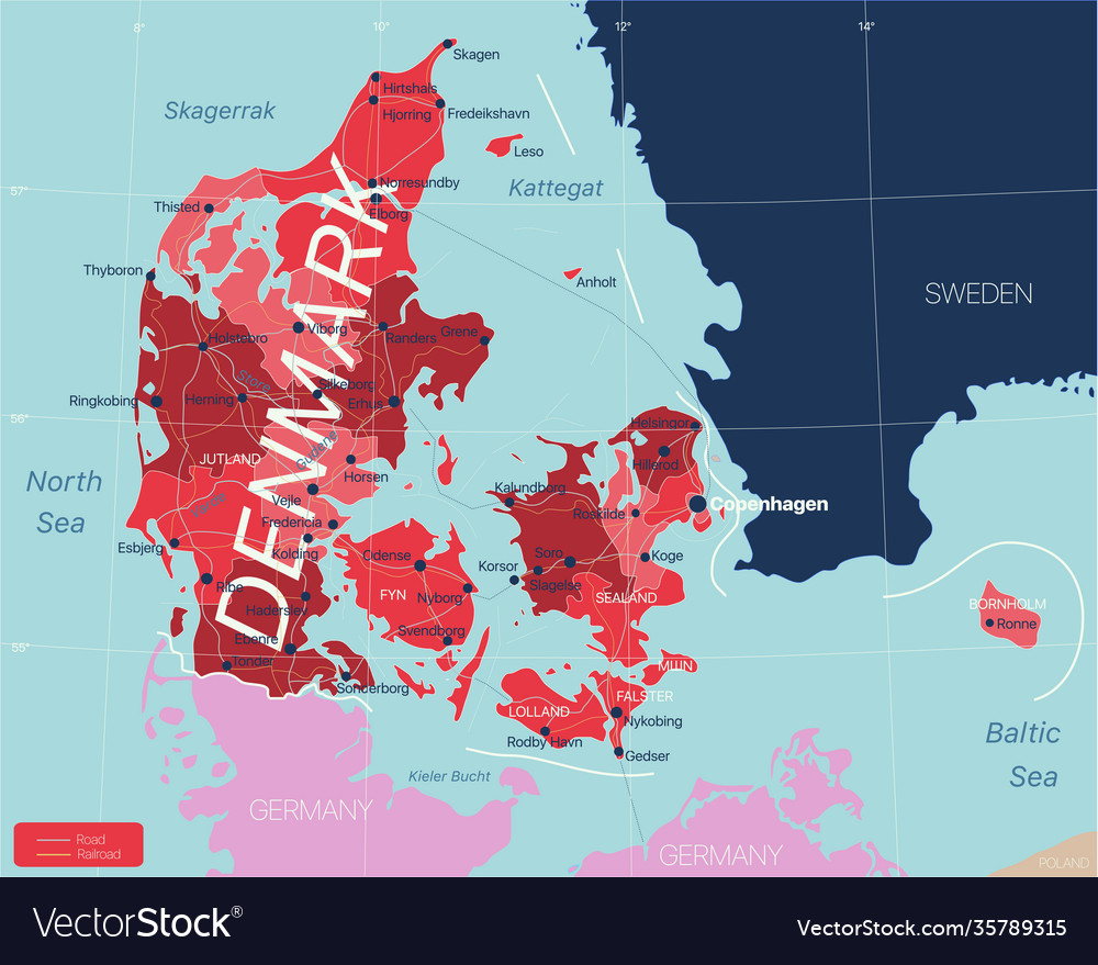 Denmark country detailed editable map