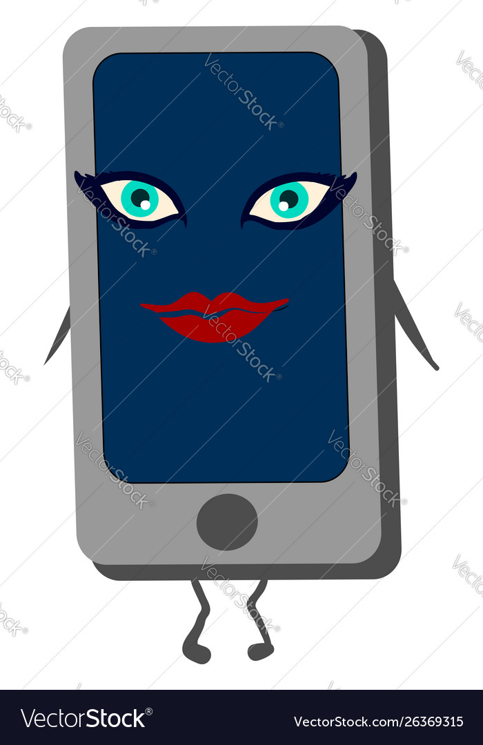 Mobile phone with eyes on white background