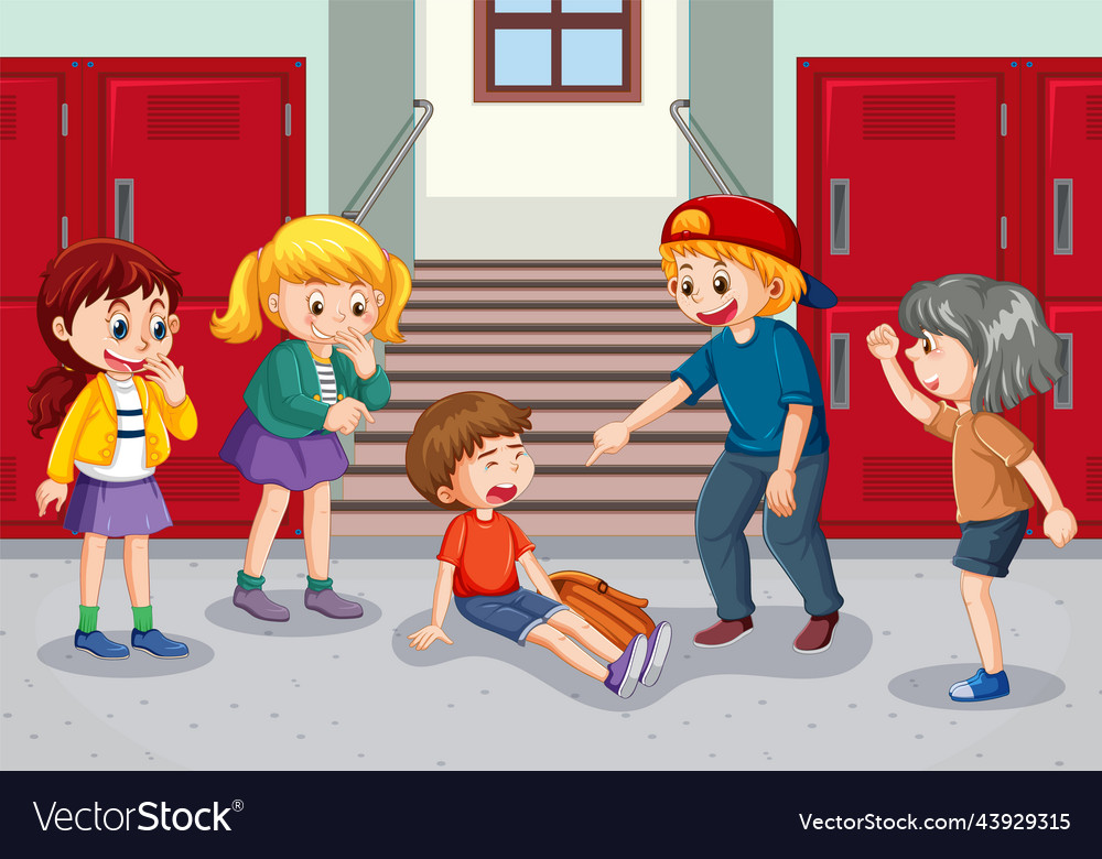 School bullying with student cartoon characters Vector Image