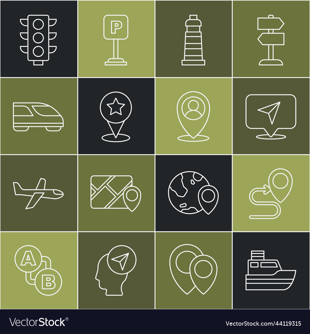 Set line ship path route location vector image Set line ship path route location