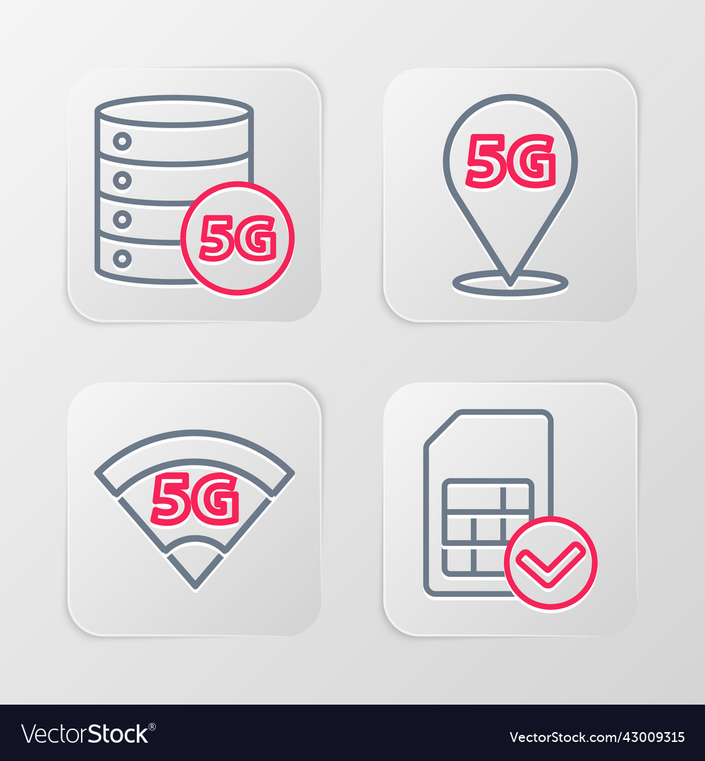 Set line sim card 5g network location and server vector image Set line sim card 5g network location and server