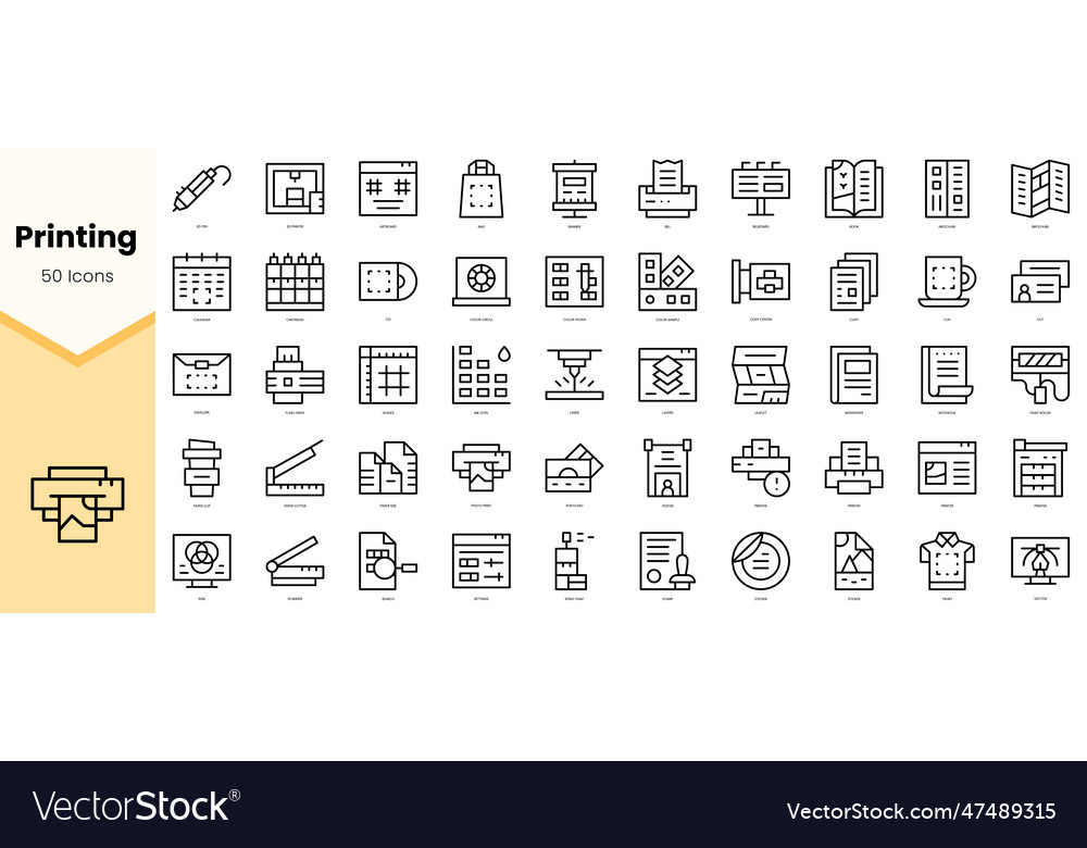 Set of printing icons simple line art style Vector Image Set of printing icons simple line art style