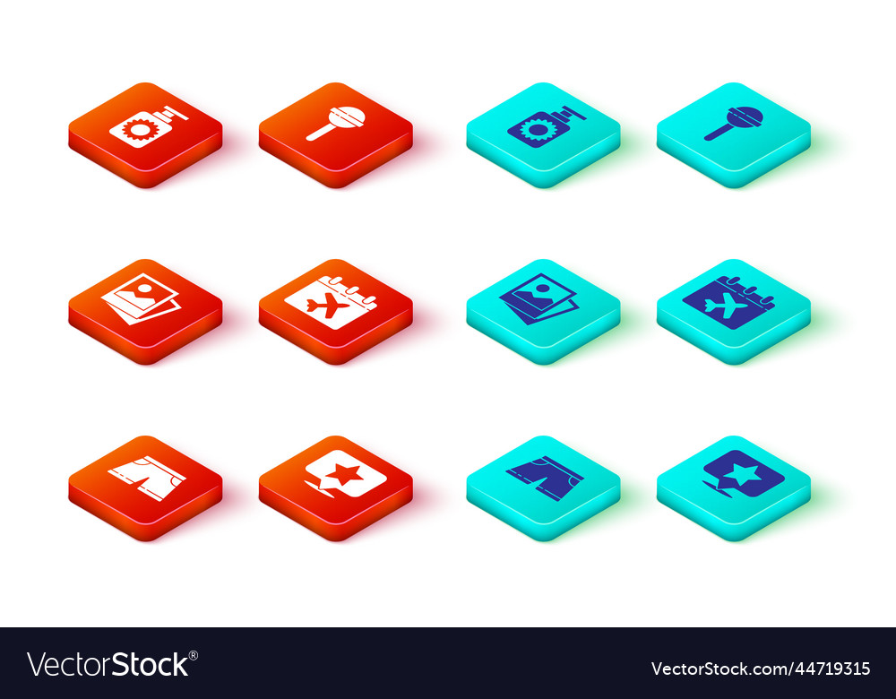 Set swimming trunks map pointer with star photo vector image Set swimming trunks map pointer with star photo