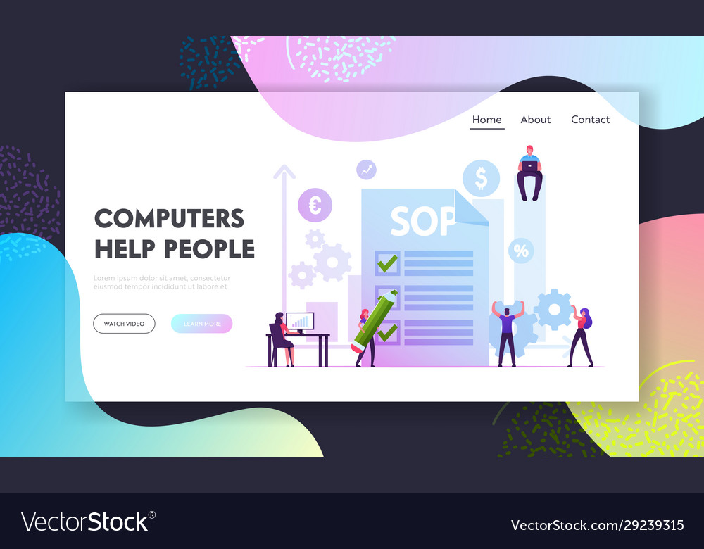 Sop standard operating procedure website landing vector image Sop standard operating procedure website landing