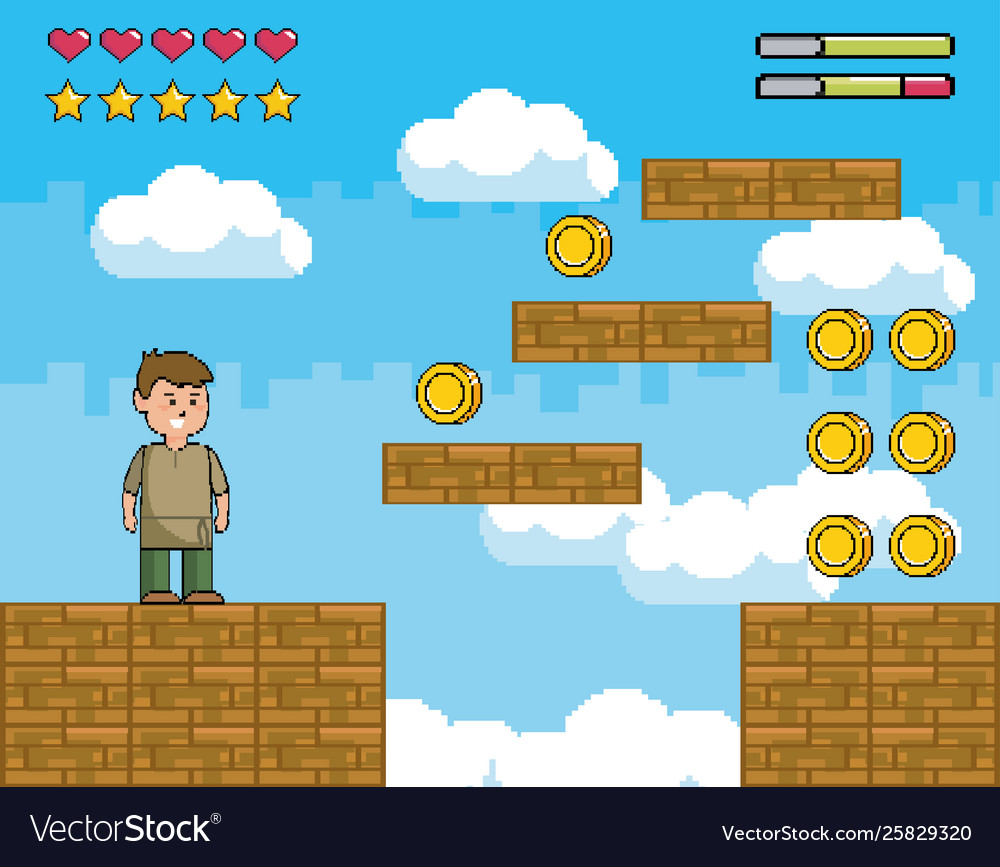 Arcade game world and pixel scene design