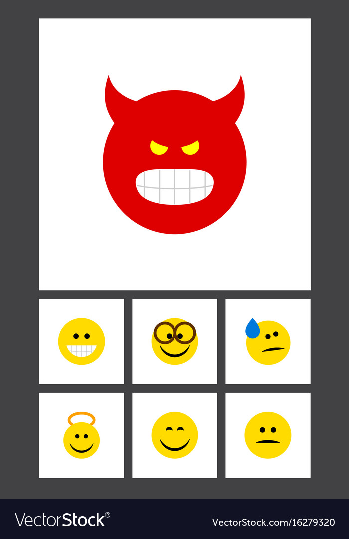 Flat icon gesture set of grin smile pouting