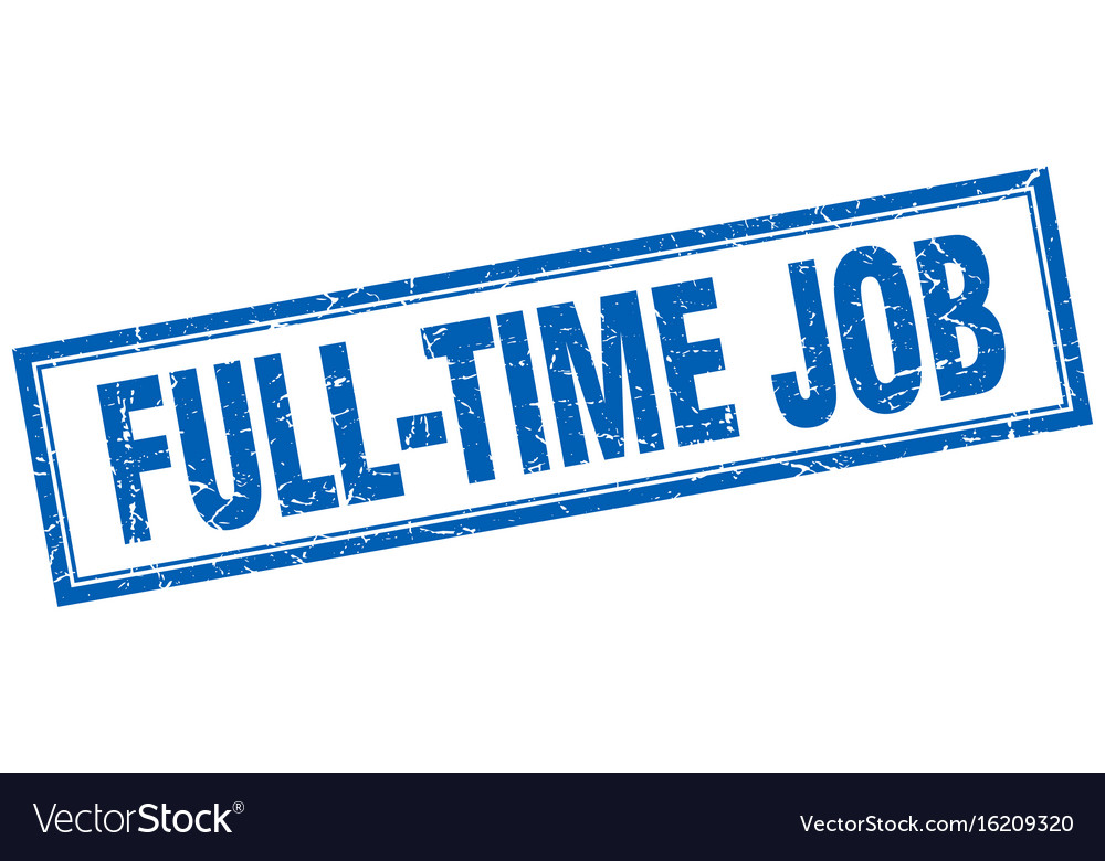 Full-time job blue square grunge stamp on white