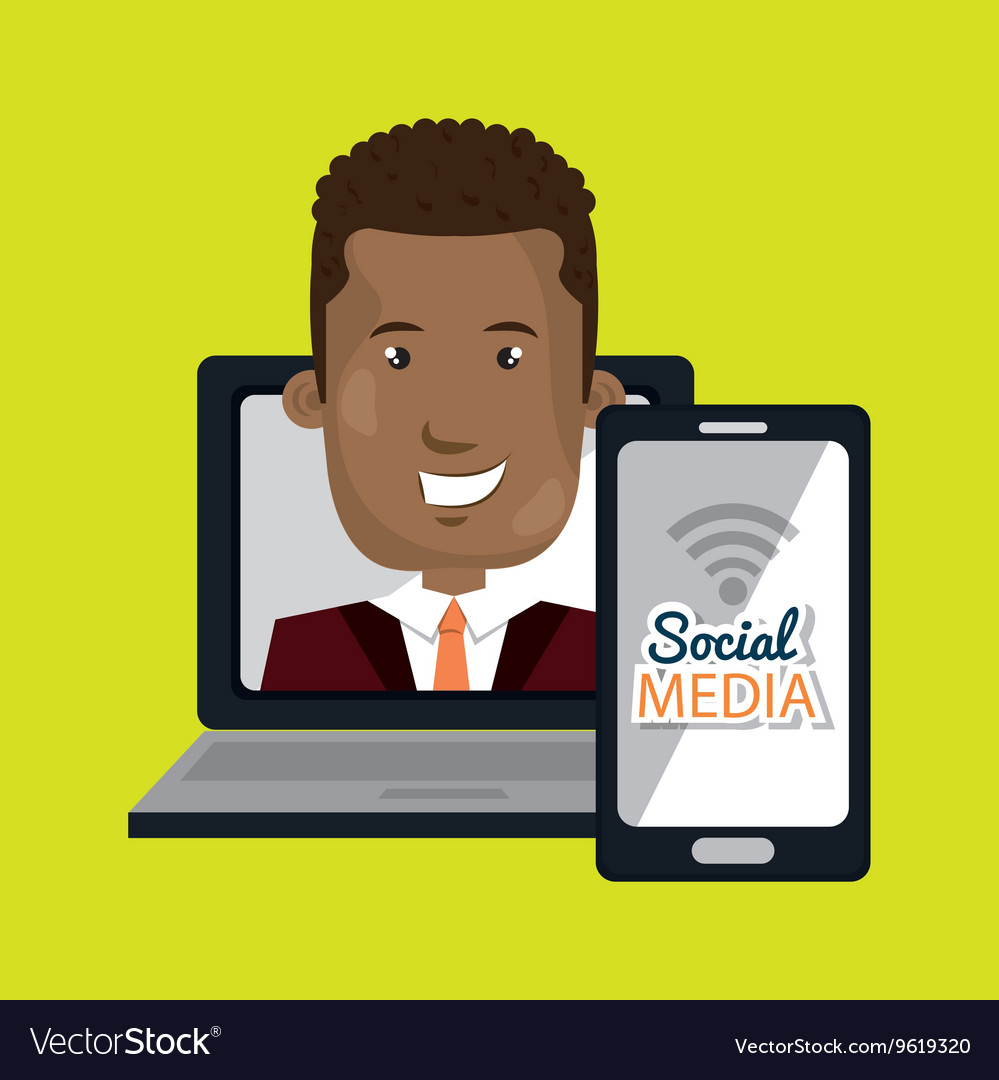 Laptop user with social networking smartphone