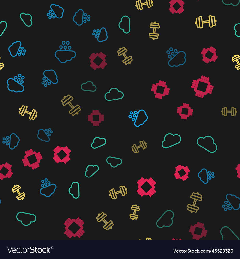 Set line cloud with rain dumbbell and processor vector image Set line cloud with rain dumbbell and processor