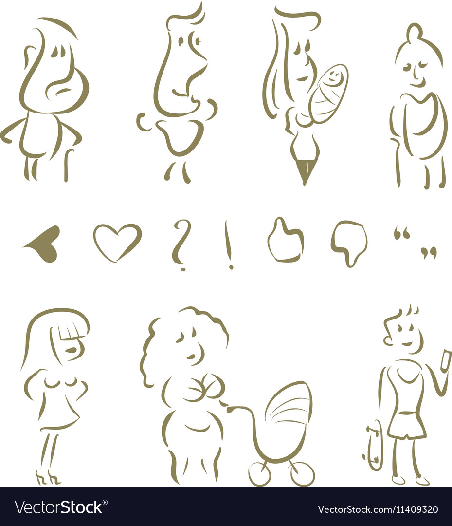 Set of characters in outline style