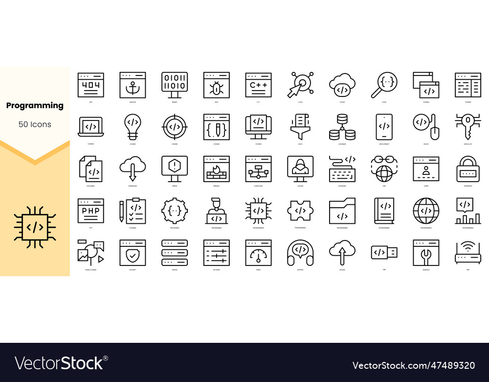 Set of programming icons simple line art style vector image Set of programming icons simple line art style