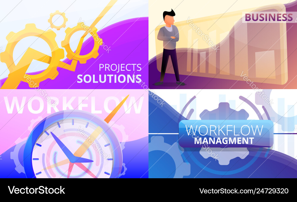 Workflow Management Banner Set Cartoon Style Vector Image