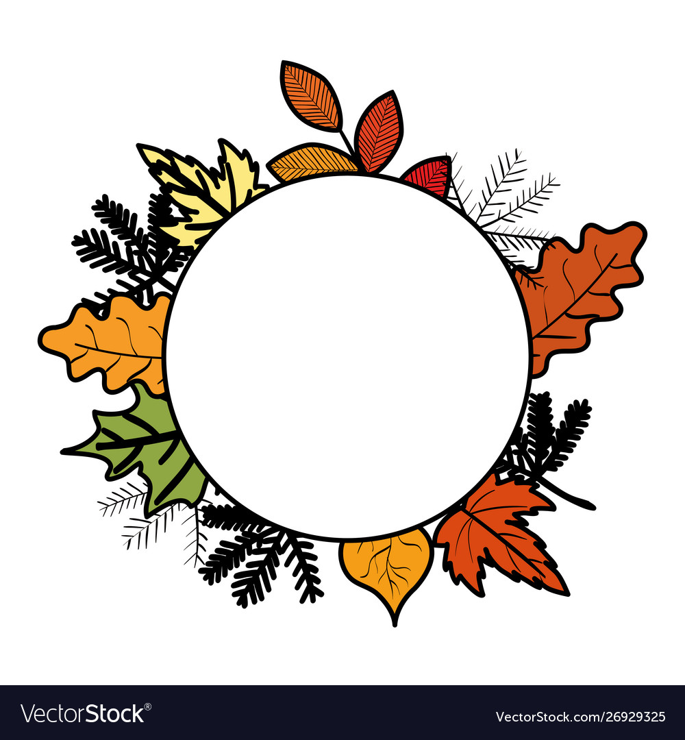 Autumn branch and dry maple leafs circular frame Vector Image Autumn branch and dry maple leafs circular frame