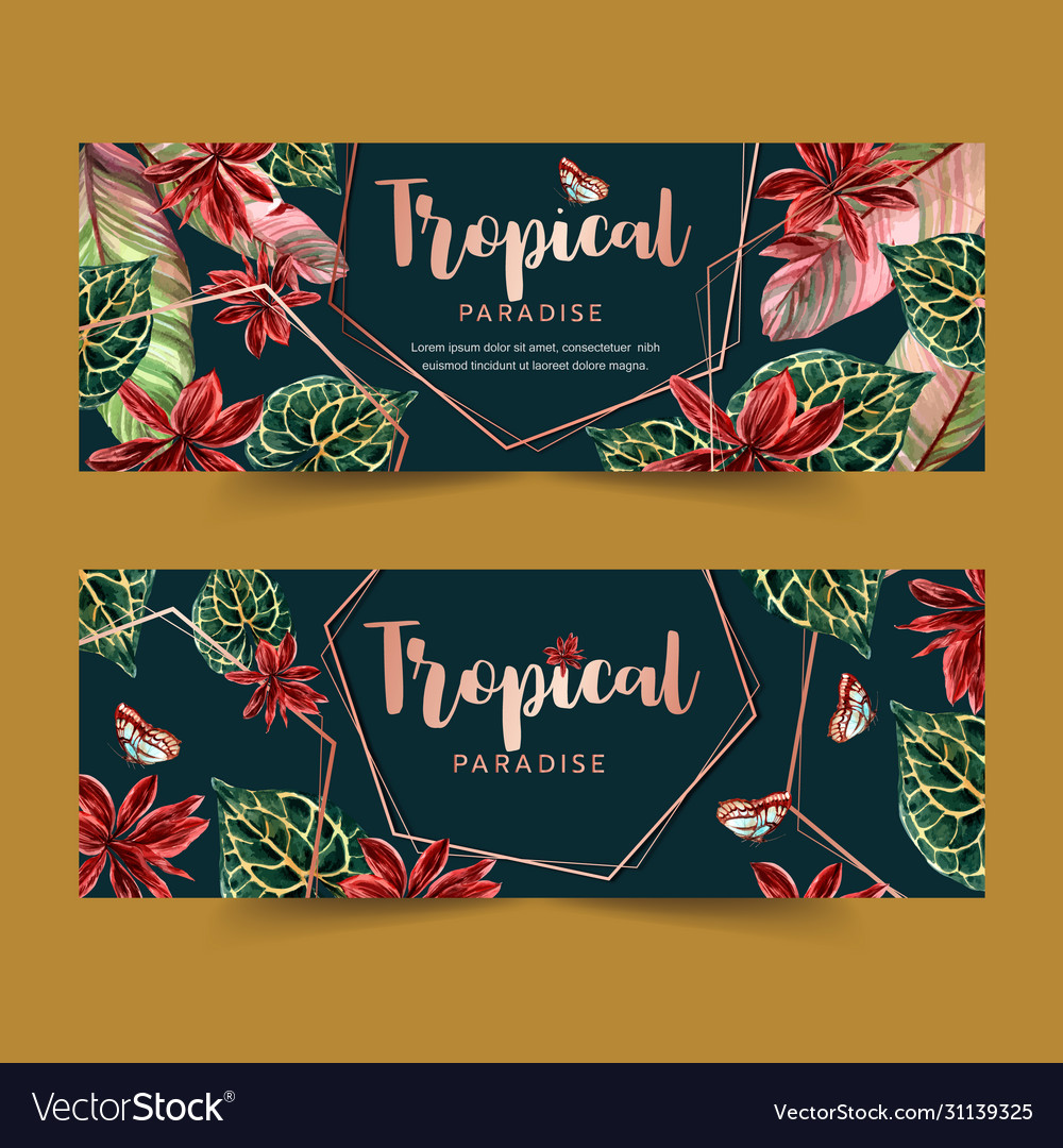 Banner design with classic wild tropical plants