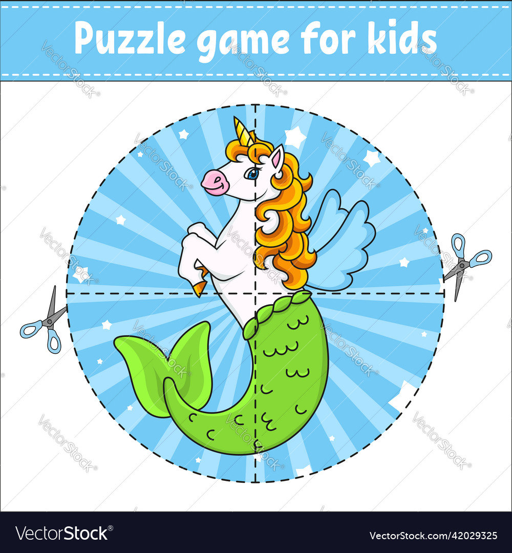 Cut and play cute mermaid unicorn round puzzle