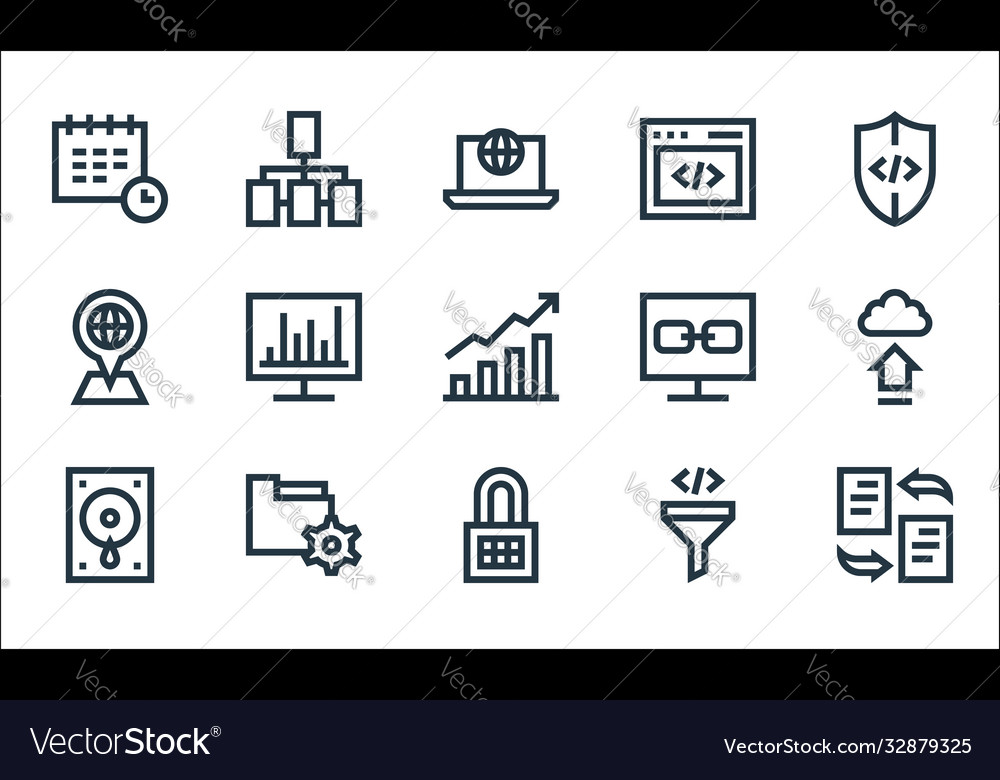 Development line icons linear set quality vector image Development line icons linear set quality