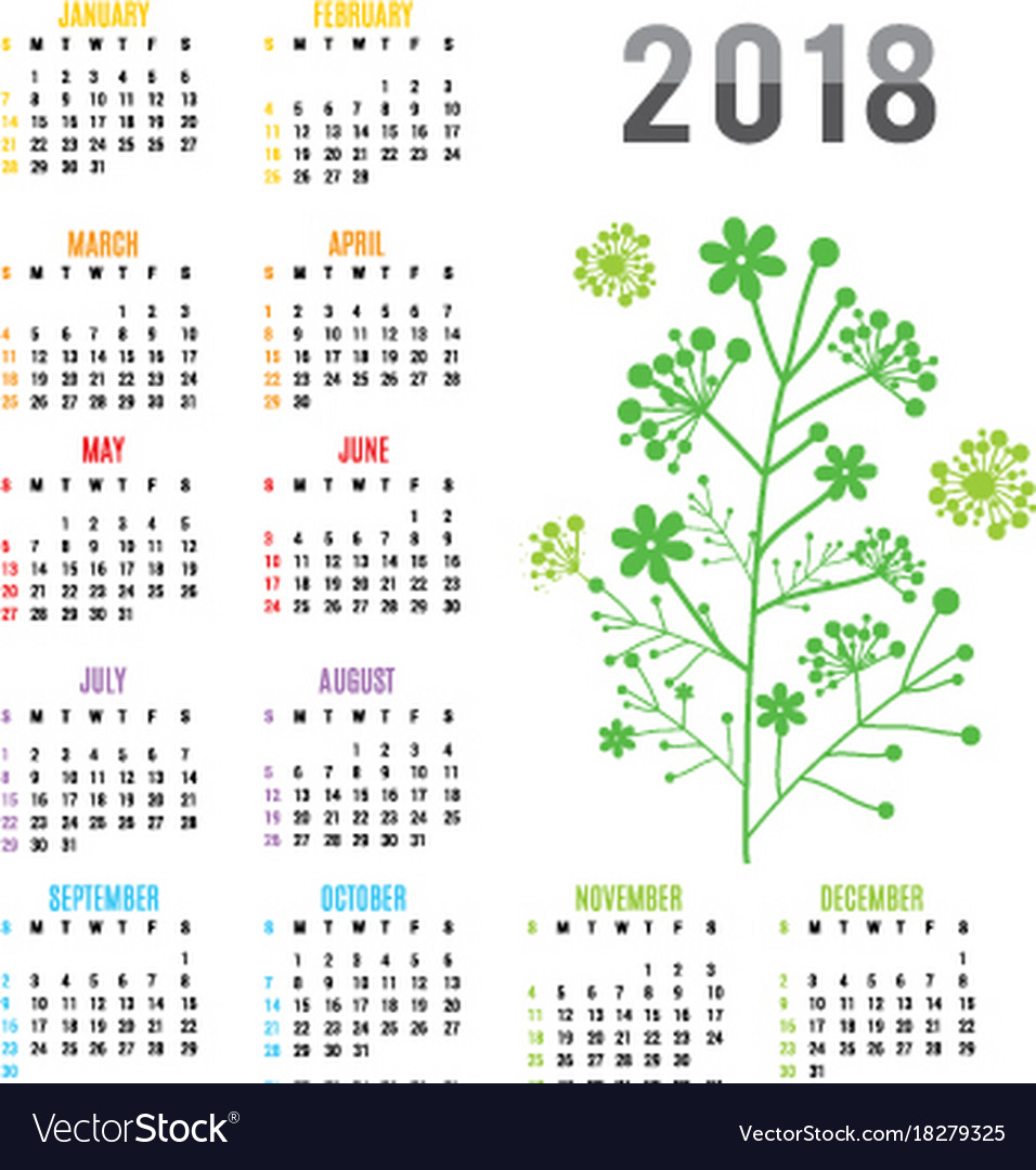 Planner calendar new year 2018 flower Royalty Free Vector