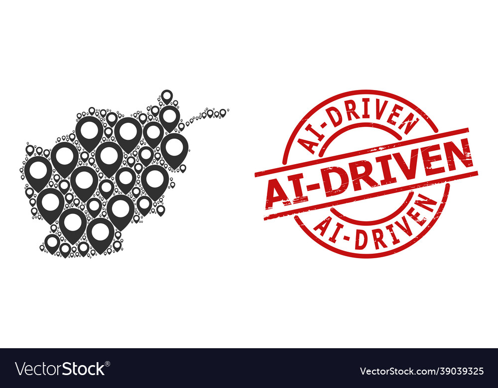 Scratched ai-driven stamp and map pointer mosaic