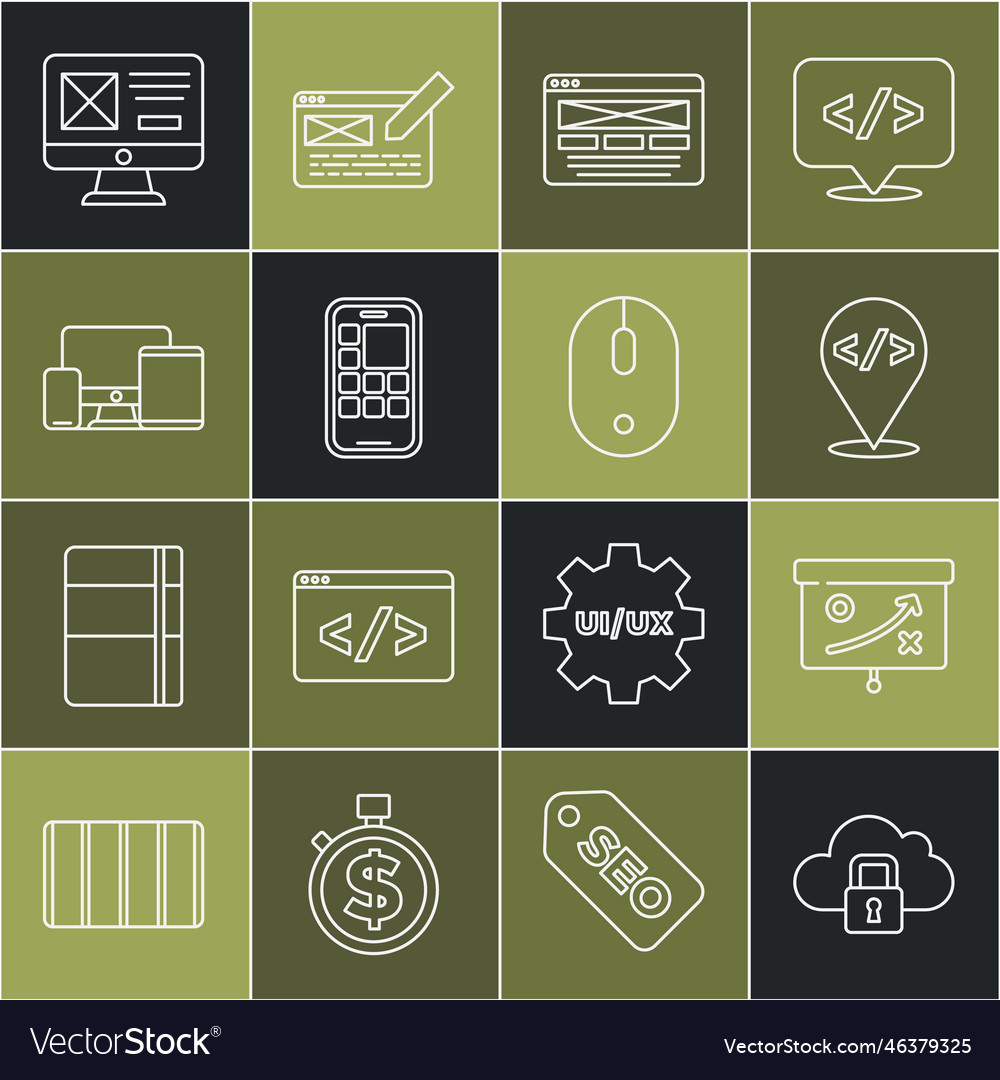 Set line cloud computing lock planning strategy vector image Set line cloud computing lock planning strategy